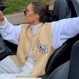 Y2k Green Print Fashion Baseball Bomber Coat 2021 Autumn Winter Oversized Patchwork Jacket Varsity Women Casual