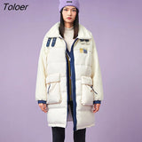 Women Long Down Jacket 2021 Winter Stand Collar 90% White Duck Down Windproof zipper Warm Chic Fashion
