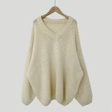 Solid Color V-Neck Oversized Sweater-Outfit