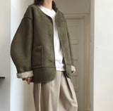 Winter Women Fashionable Soft Double-Sided Wearable Imitate Lambswool Coat Loose Padded Cocoon Woolen