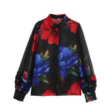 2025 Shirt Top Women's Print Chiffon Autumn Flower Women's