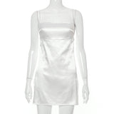 Backless Short Dress Summer Club Dress Ladies High Split Bandage Spaghetti Strap Solid Satin Dresses For Women Party