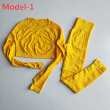 Seamless Gym Sets High Waist Gym Mesh Leggings Shirts Suit Long Sleeve Fitness Workout Sports Running Thin Sport