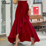 Elegant Maxi Skirt For Women High Waist Belted Casual Loose Party Fishtail Skirts Fashion Ruffles Long