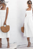 Dress For Women Sexy Backless Casual White Black Ruched Midi Sundresses 2023 Summer Spaghetti Strap Women's Dress