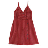 Sleeveless Striped Cross Adjustable Spaghetti Strap V-Neck Button Casual Sexy Mini Dresses Summer Beach Holiday