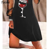 for Women Christmas Wine Glass Print Contrast Mesh Casual Dress & Christmas Dress Fashion Europe&America Women