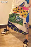 Skirts for Women 2023 Faldas Mujer De Moda High Waist A-line Loose Print Long Jupe Fashion Folds Split Pleated Chic