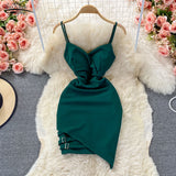Women Summer Dress Solid Irregular Hip Wrap Red Dress Backless V-neck 2022 New High Waist Slim Sleeveless Party Dress