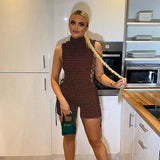 Sisterlinda Stacked Plaid Bandage Hollow Sexy Y2K Dress Women Sleeveless Turtleneck String Bodycon Party Clubwear Female