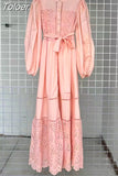 Autumn Lace Panel Lace Up Dress For Women Round Neck Long Sleeve High Waist Cut Out Solid Minimalist Dresses Female
