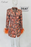 Fashion Women Blazer Notched Collar Covered Button Sashes Long Sleeve Spliced Feather Suit Jackets Autumn 2023 New
