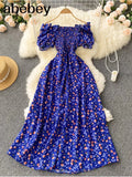 New Fashion Floral Robe Print Long Dress Ruffle Maxi Sundress Bohemian Women Summer Sexy Casual Elegant Strapless