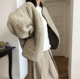 Winter Women Fashionable Soft Double-Sided Wearable Imitate Lambswool Coat Loose Padded Cocoon Woolen