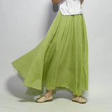 Elegant High Waist Linen Maxi Skirt 2020 Summer Ladies Casual Elastic Waist 2 Layers Skirts saia