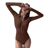 Toloer And Autumn Women's Polo Collar Temperament Half Button Slim Long Sleeve With Solid Color
