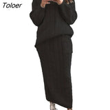 Autumn Winter Two Piece Set Women Winter Long Sleeve Jumpers Sweater Skirt Set Warm Knitted Outfit Top and Pants