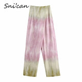 Bohemian Tie Dye Satin Pants Summer Oversize Casual Beach Pantalones De Mujer Baggy Trousers Za 2021 Women Bottom