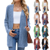New Solid Color Pit Grinding Long Sleeve Casual Cardigan Coat-Outfit