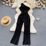 Women Satin Jumpsuit Summer Irregular V Collar Sleeveless Sexy Streetwear Strap dress Elegant Wide Leg Romper