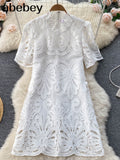 Summer French Style Dress Women 2022 Mesh Embroidery Beach Vacation Romantic Elegant Slim Ladies