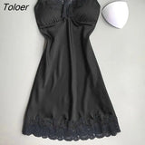 Women's Sexy Lingerie Summer Silk Night Gown Lace Patchwork Mini Night Dress Spaghetti Strap Sleepwear Ladies NO Chest