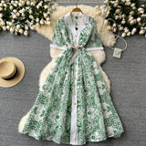 Wind High-End Dress 2025 New French Retro Elegant Lace Embroidery Waist Long Dress