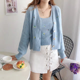 Autumn Urban Casual Korean-Style Women's Wear V-neck Slim-Fit Embroidered Flower two-pieces Knitted Sweater