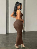 Spring Sexy Solid Cami Backless Bodycon Maxi Dresses Club Outfit For Women 2023 Party Long Dress Female Black