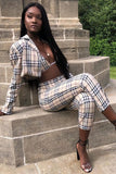 Casaul Check Design Long sleeve Turn down Collar Outer & Bra and Pant