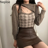 Women Plaid Sweater Korean Pullover Fashion Clothes Irregular Cropped Tops Y2K Pullovers Aesthetic Sweaters Vest 2 Pieces