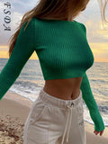 2021 Autumn Winter Long Sleeve Sweater Cropped Women Green Y2K White Casual Pullover Knitted Fashion Black Jumper