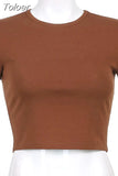 Crop top Harajuku t-shirt female Sexy anime Goth white brown Pure color cotton 2023 spring and summer new fashion women