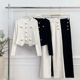 Small Fragrant Wind Metal Collar Collar Repair Long-Sleeved Knitted Shirt Women High-Waist Casual Pants Two