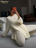 Fashion Loose 2 Piece Pants Set Women Casual Long Sleeve T-Shrit Matching Wide Trousers Suit Vintage High Wasit Pant