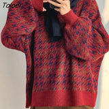 Women Pullover Patchwork Loose Lantern Sleeve Simple Knitted Sweater Female Elegant All-match Trendy Popular Streetwear