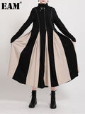 Women Black White Contrast Color Long Dress New Turtleneck Long Sleeve Loose Fit Fashion Tide Autumn Winter 2022