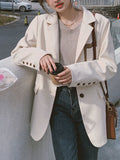 Women Beige Back Button Color-block Big Size Blazer New Lapel Long Sleeve Jacket Fashion Tide Spring Autumn 2023
