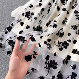 Temperament Short Double Buckle Suit Jacket Female High-End Velvet Mesh Sling Dress Two