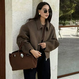 Wind Autumn New Women's Temperament Simple Collar Short Solid Color Hair