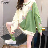 Casual Sweaters Women Korean Loose Hole Crewneck Pullover Sweater Hit Color All-match Knitted Top Autumn Winter