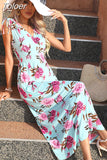 Fashion Floral Printed Long Dress For Women Sleeveless Elastic Waist Beach Dress Women 2023 New V-Neck Holiday Boho