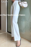 Transparent White Pants For Women High Waist Zipper Pocket Big Large Size Long Wide Leg Navy Blue