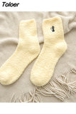 Embroidery CAT Deer Thickening Women Cotton Lovely Plush Keep Warm Sleep Ladies Funny Cute Socks Hosiery Winter