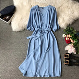 Spring New V Neck Summer Midi Long Dress Vestido De Festa Evening Party Bandage Women Casual Elegant High Waist