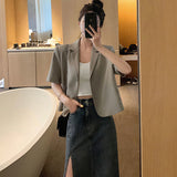 Women Fashion Casual Short Sleeve Loose Korean Style Office Lady Single Breasted Elegant All-match Summer Female