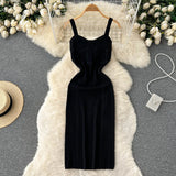 Women Summer Knitted Dress Squre Neck Sleeveless Backless Sheath Sundress Streetwear Ladies Sexy Party Long