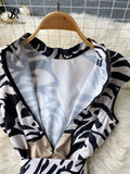 Striped Print Women Summer Dress 2022 Zipper High Neck Sashes Tiger Fashion Ladies A Line Elegant Loose Long