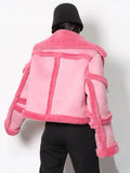 Colorblock Lapel Lambswool Jacket For Women Long Sleeve Women's Casual Short Coat Female Fashion Clothing Winter