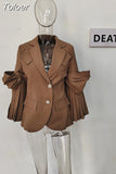 Fashion Women Blazer Notched Collar Long Sleeve Pleated Patchwork Single Breasted Waist Suit Jackets Summer 2023 New